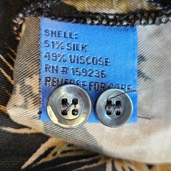 J. McLaughlin Denver Silk Blend Shirt Blouse Black Tan Large L India Work Casual - Picture 8 of 9